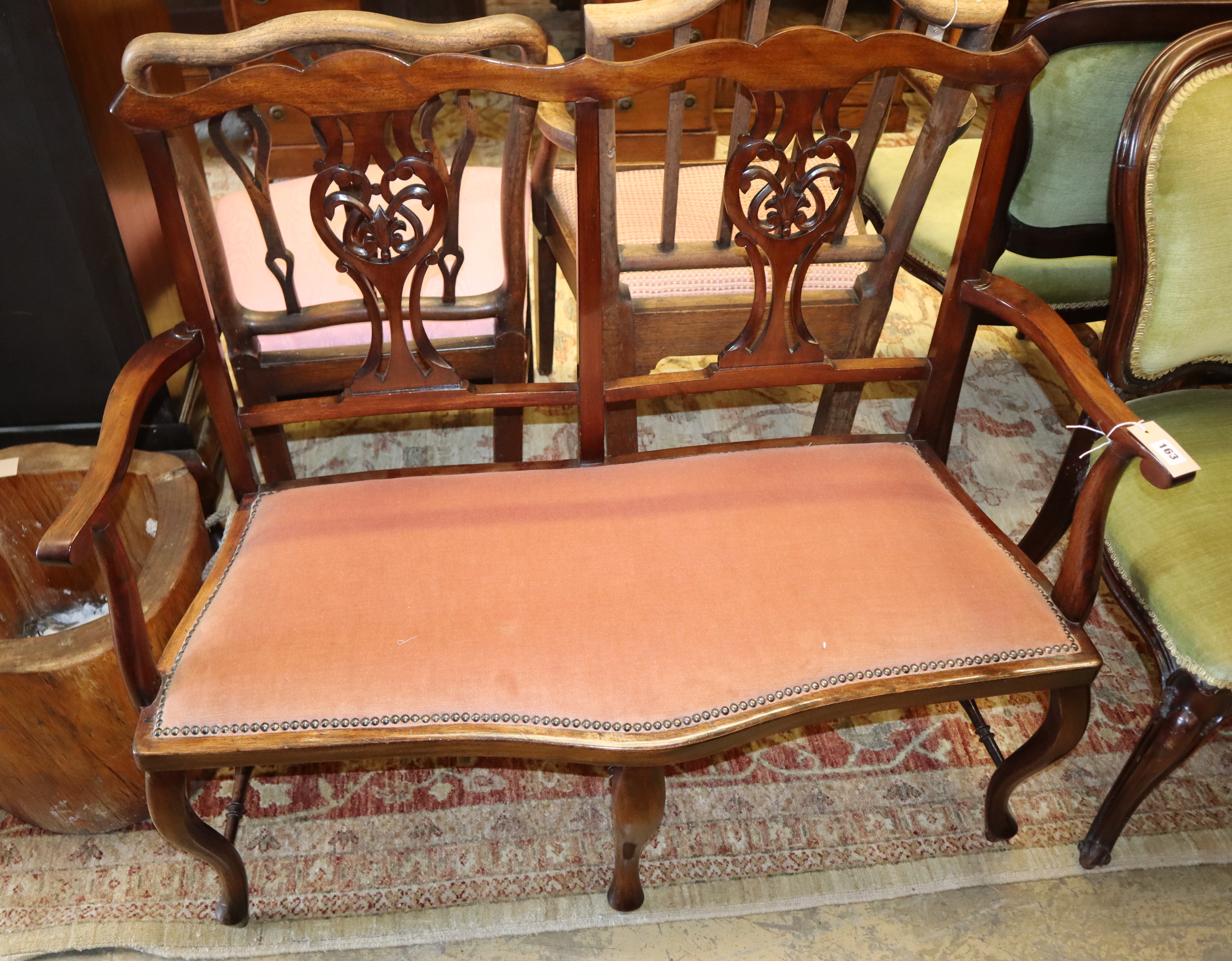 An early 20th century mahogany chair back settee, W.107cm, D.50cm, H.93cm